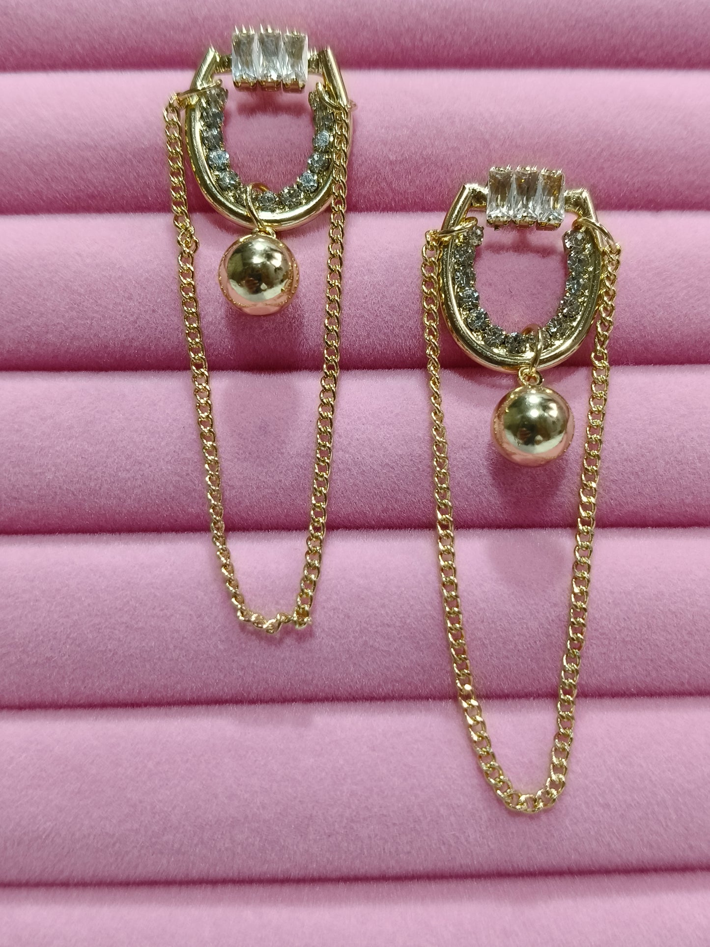 Luxury Gold-Tone Chain Drop Earrings with Crystal Accents