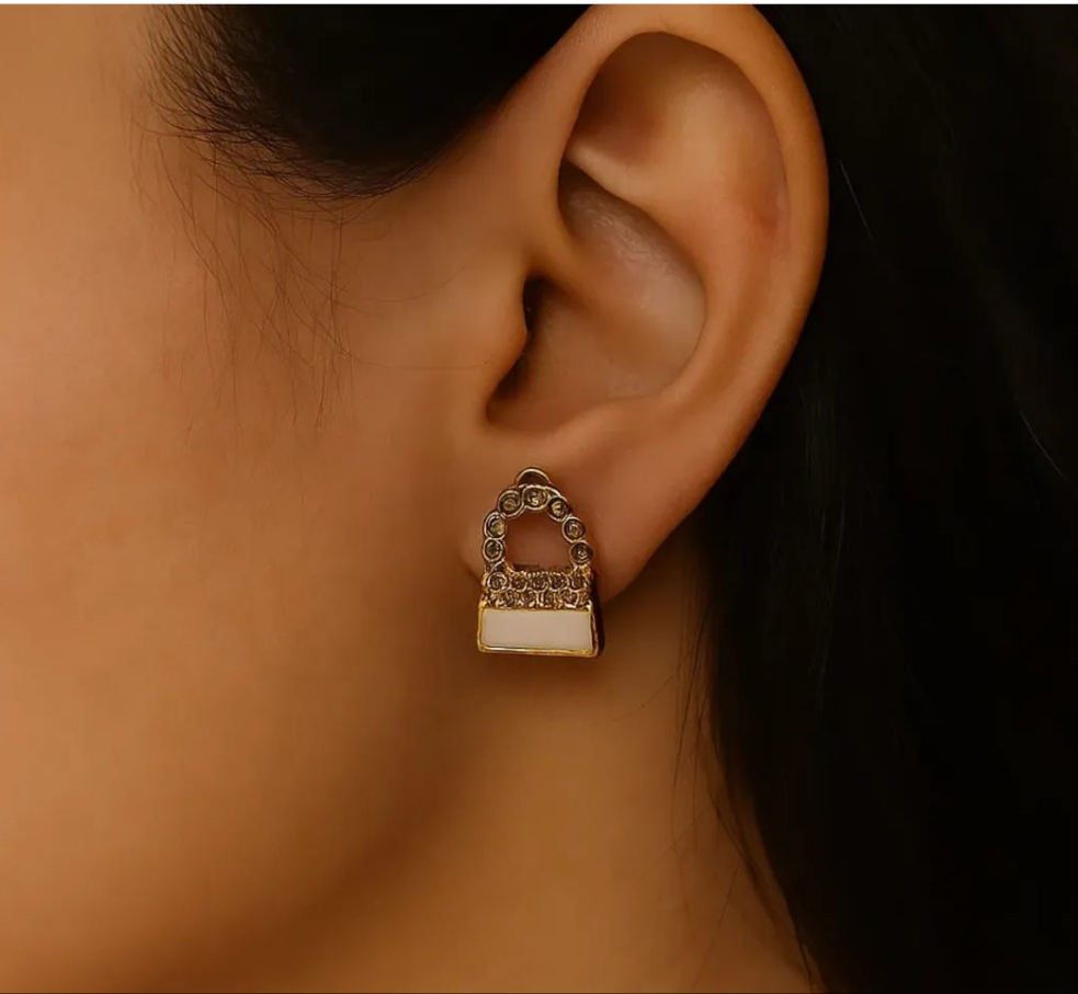 😊Mini Handbag Stud Earrings – Gold Crystal Edition