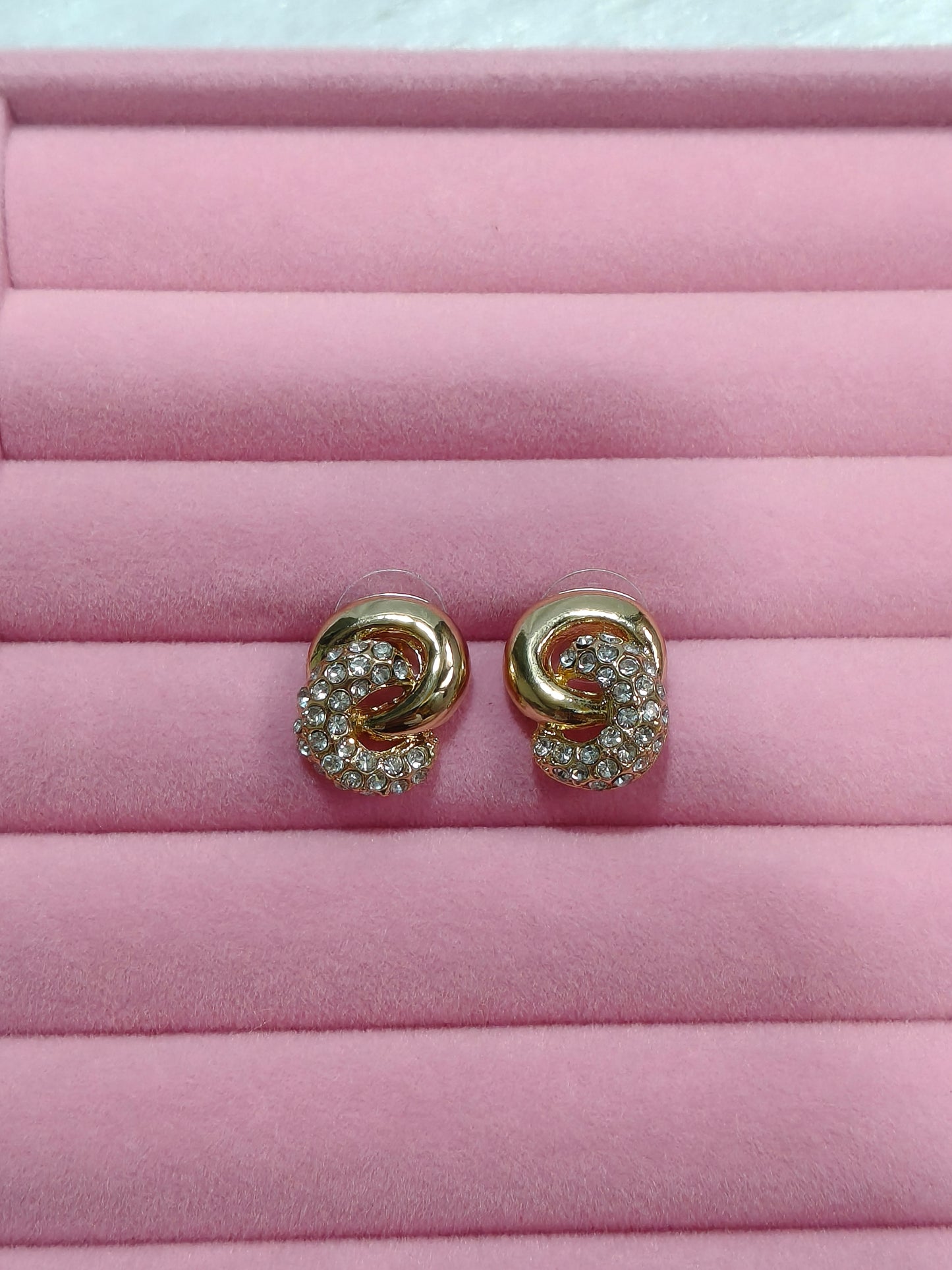 Elegant Gold-Tone Knot Earrings with Crystal Detailing