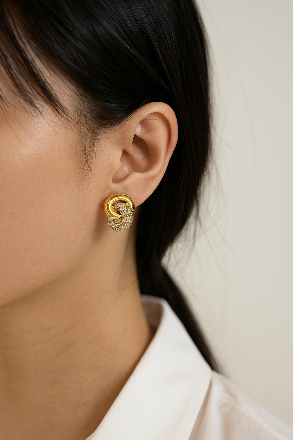 Elegant Gold-Tone Knot Earrings with Crystal Detailing