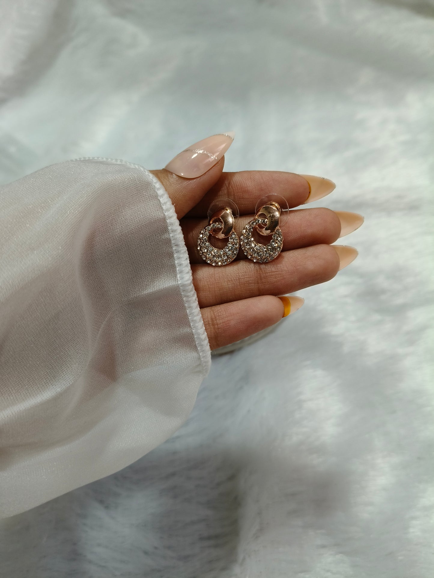 Sparkling Crystal-Studded Round Drop Earrings