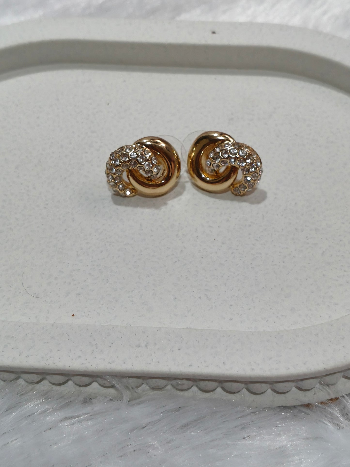 Elegant Gold-Tone Knot Earrings with Crystal Detailing