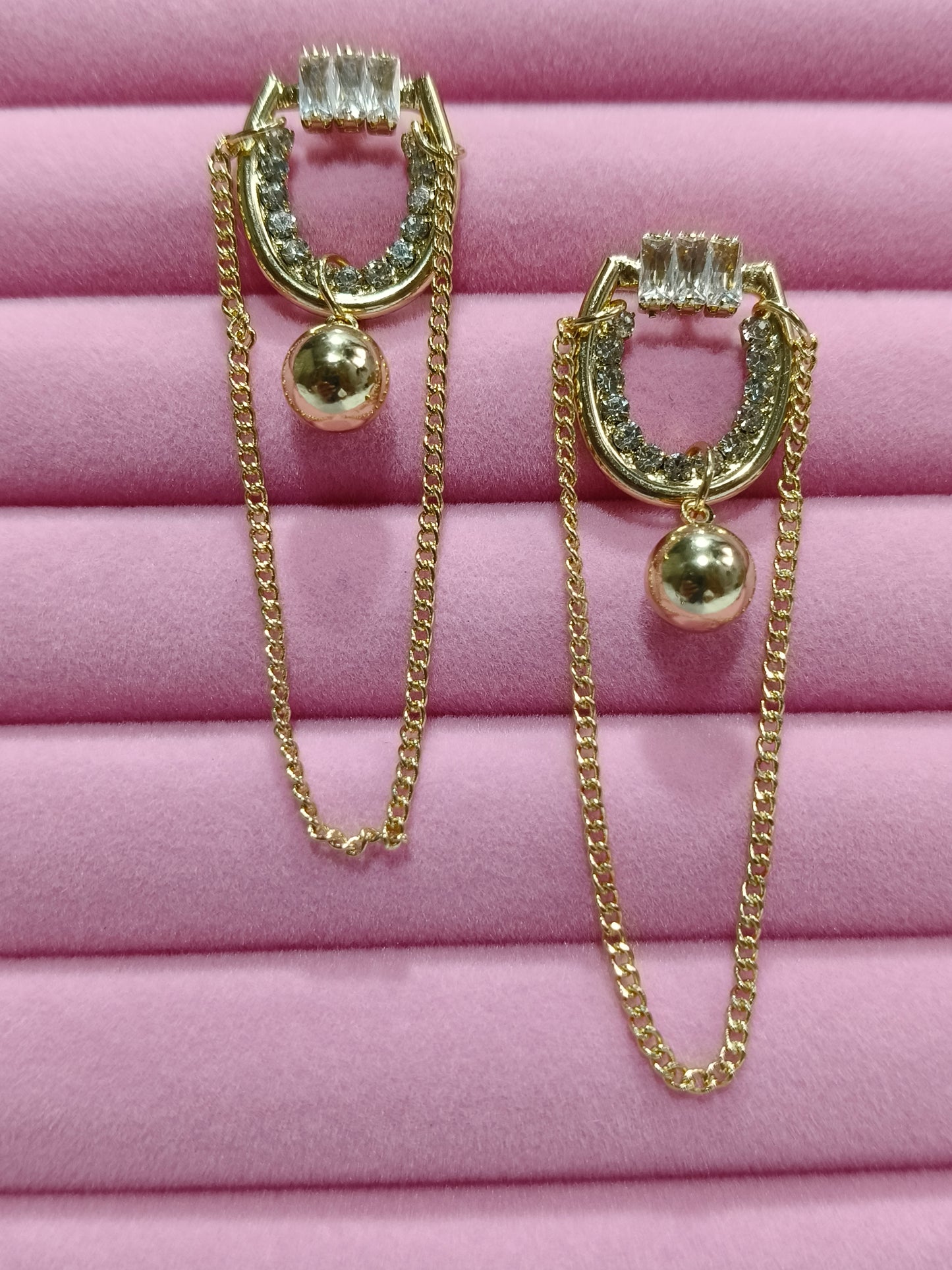 Luxury Gold-Tone Chain Drop Earrings with Crystal Accents