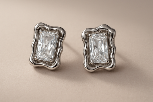 Elegant Silver Frame Stud Earrings
