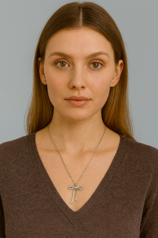 Elegant Silver Bow Pendant Necklace