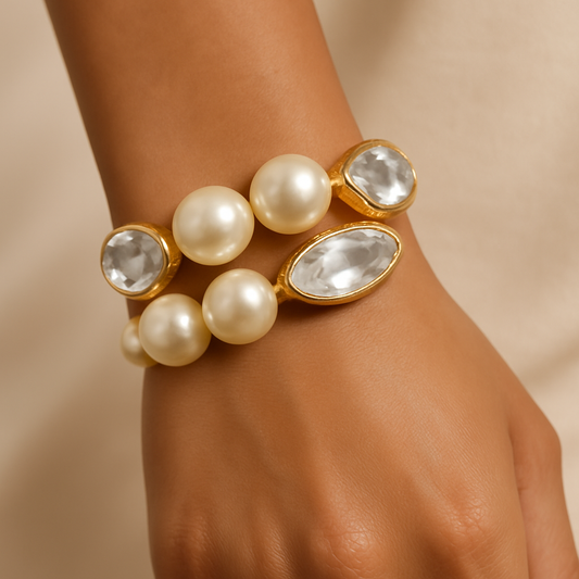 Elegant Pearl & Crystal Hand Cuff