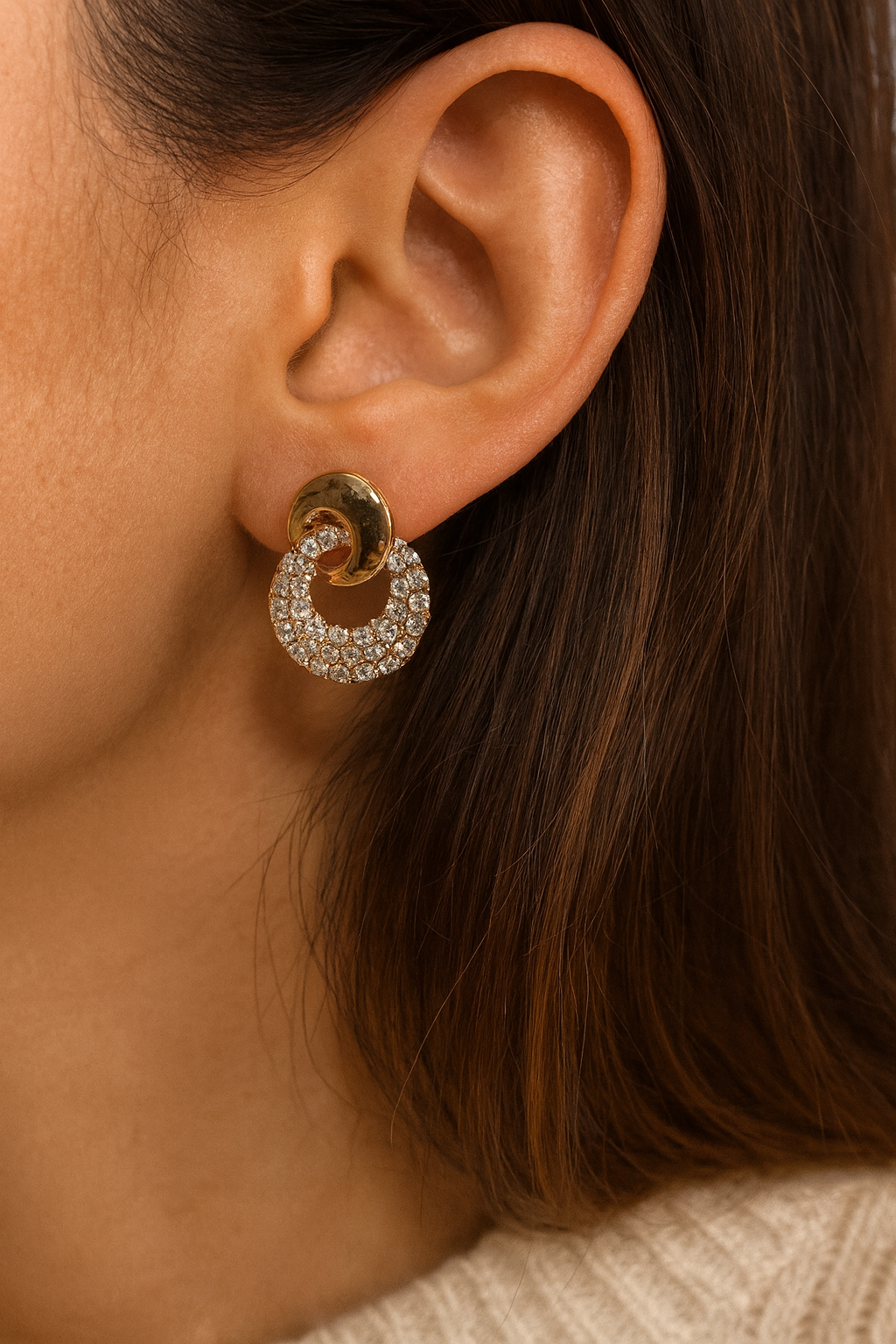 Sparkling Crystal-Studded Round Drop Earrings